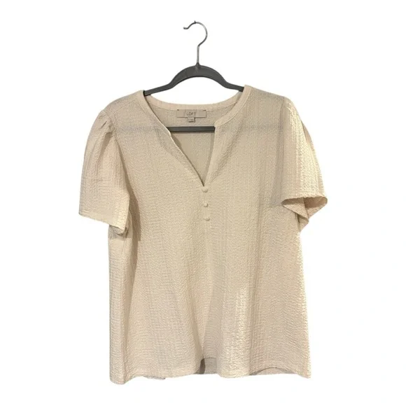 LOFT Cream Flutter Sleeve Fitted T-Shirt - Picture 2 of 8